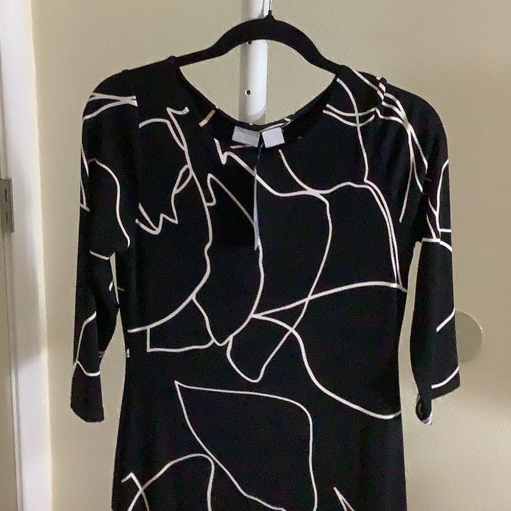 Chico's Black and White Abstract Long Sleeve Dress